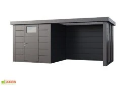 Abri De Jardin En Métal Avec Auvent Vitré Lounge – 12,5 M² -Solid || Mikado || Hevea Soldes Boutique abri jardin auvent vitre droite anthracite