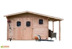 Abri De Jardin En Bois Douglas 28 Mm + Bûcher – 19,65 M² : 4,01 X 4,90 M -Solid || Mikado || Hevea Soldes Boutique abri jardin bois douglas bucher 28mm 20m2 dommar habrita