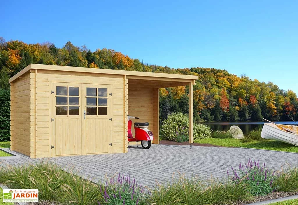Abri De Jardin En Bois D’Épicéa Brut Avec Auvent Sophy 10 M² 2 Abri De Jardin En Bois D’Épicéa Brut Avec Auvent Sophy 10 M² – Image 2