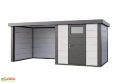 Abri De Jardin En Métal Avec Auvent Lounge – 12,5 M² 8 Abri De Jardin En Métal Avec Auvent Lounge – 12,5 M² -Solid || Mikado || Hevea Soldes Boutique cabane jardin auvent gauche lounge gris blanc