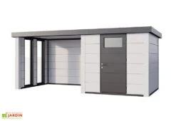Abri De Jardin En Métal Avec Auvent Vitré Lounge – 12,5 M² -Solid || Mikado || Hevea Soldes Boutique cabanon jardin auvent vitre gauche blanc