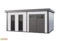 Abri De Jardin En Métal Avec Parois Vitrées Eleganto Plus – 19,3 M² -Solid || Mikado || Hevea Soldes Boutique cabanon jardin metal parois vitrees gris blanc