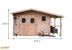 Abri De Jardin En Bois Douglas 28 Mm + Bûcher – 19,65 M² : 4,01 X 4,90 M -Solid || Mikado || Hevea Soldes Boutique dimensions abri bois douglas bucher 28mm 20m2 dommar habrita