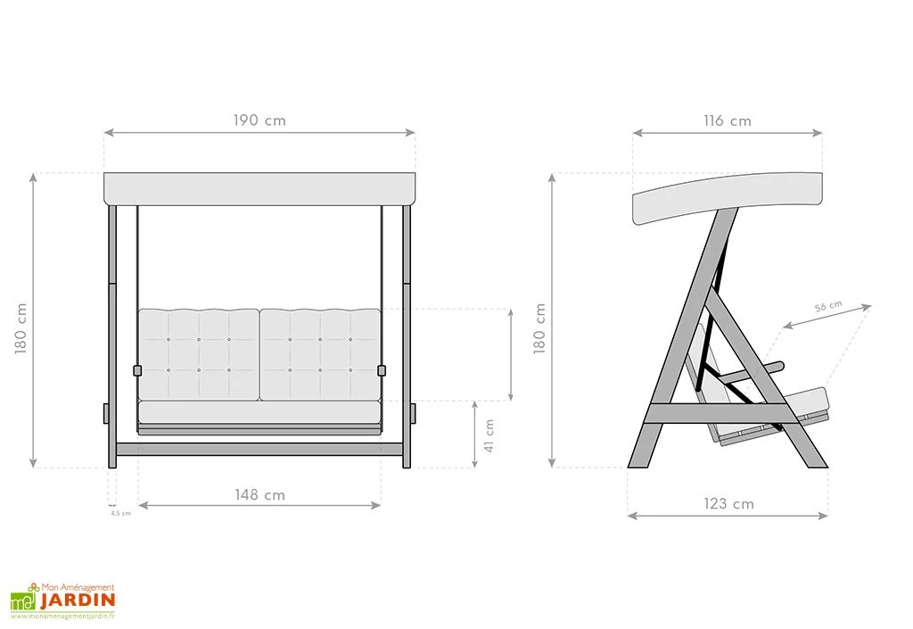 Balancelle De Jardin 2/3 Personnes - Bois Imprégné – Paris 2000 4 Balancelle De Jardin 2/3 Personnes - Bois Imprégné – Paris 2000 – Image 4