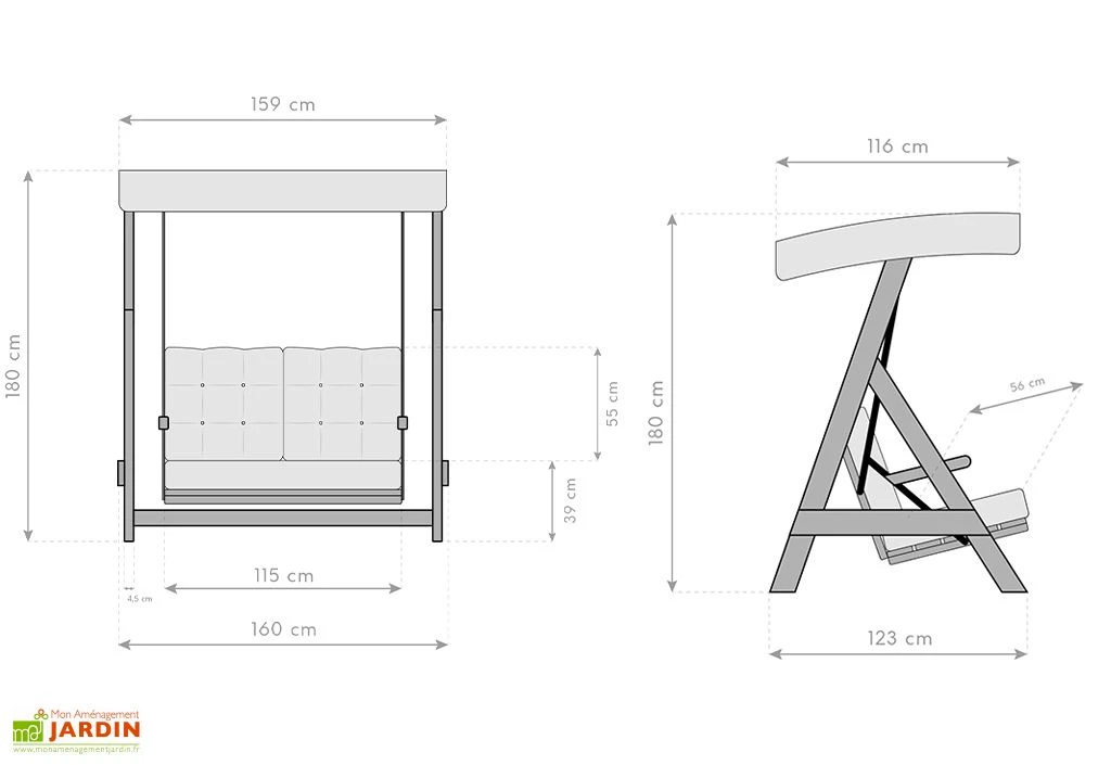 Balancelle De Jardin 2 Personnes - Bois Imprégné – Paris 1700 3 Balancelle De Jardin 2 Personnes - Bois Imprégné – Paris 1700 – Image 3