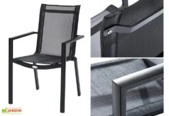 Salon De Jardin HPL Star Noir : Table Extensible Alu + 6 Fauteuils -Solid || Mikado || Hevea Soldes Boutique fauteuil aluminium textilene salon de jardin 6 10 personnes hpl