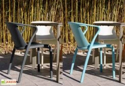 Salon De Jardin : 1 Table Aluminium 200 X 90 Cm Taupe + 8 Fauteuils – Fado -Solid || Mikado || Hevea Soldes Boutique fauteuils jardin polypropylene gris bleu fado