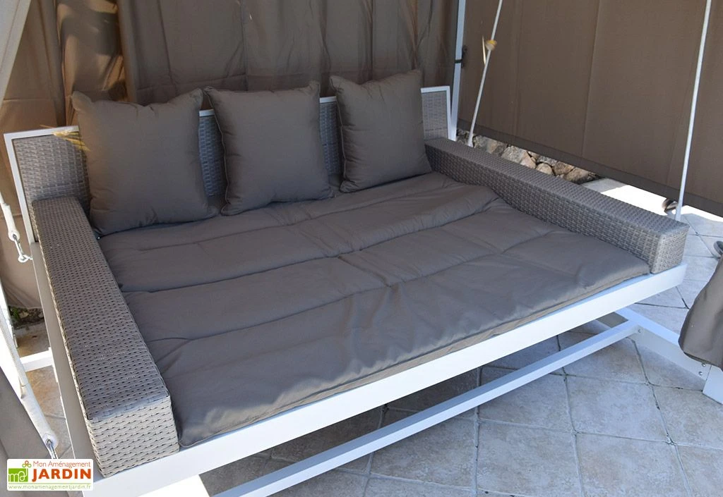 Lit Balancelle De Jardin En Acier Et Rotin Synthétique Deep 3 Lit Balancelle De Jardin En Acier Et Rotin Synthétique Deep – Image 3