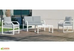 Hevea Salon De Jardin En Aluminium Blanc Genova – 4 Places