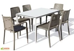 Salon De Jardin : 1 Table 160 X 90 Cm + 4 Chaises + 2 Fauteuils – Park -Solid || Mikado || Hevea Soldes Boutique salon de jardon table 6 chaises 2