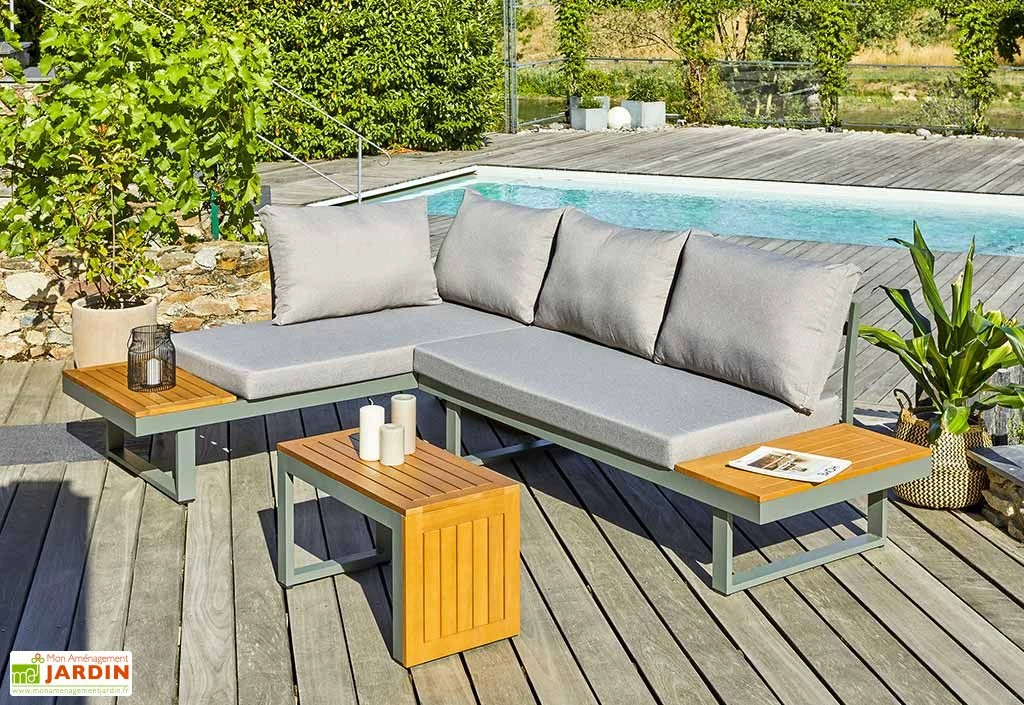 Salon De Jardin Modulable 4 Places En Aluminium Et Acacia - Tokyo 1 Salon De Jardin Modulable 4 Places En Aluminium Et Acacia - Tokyo