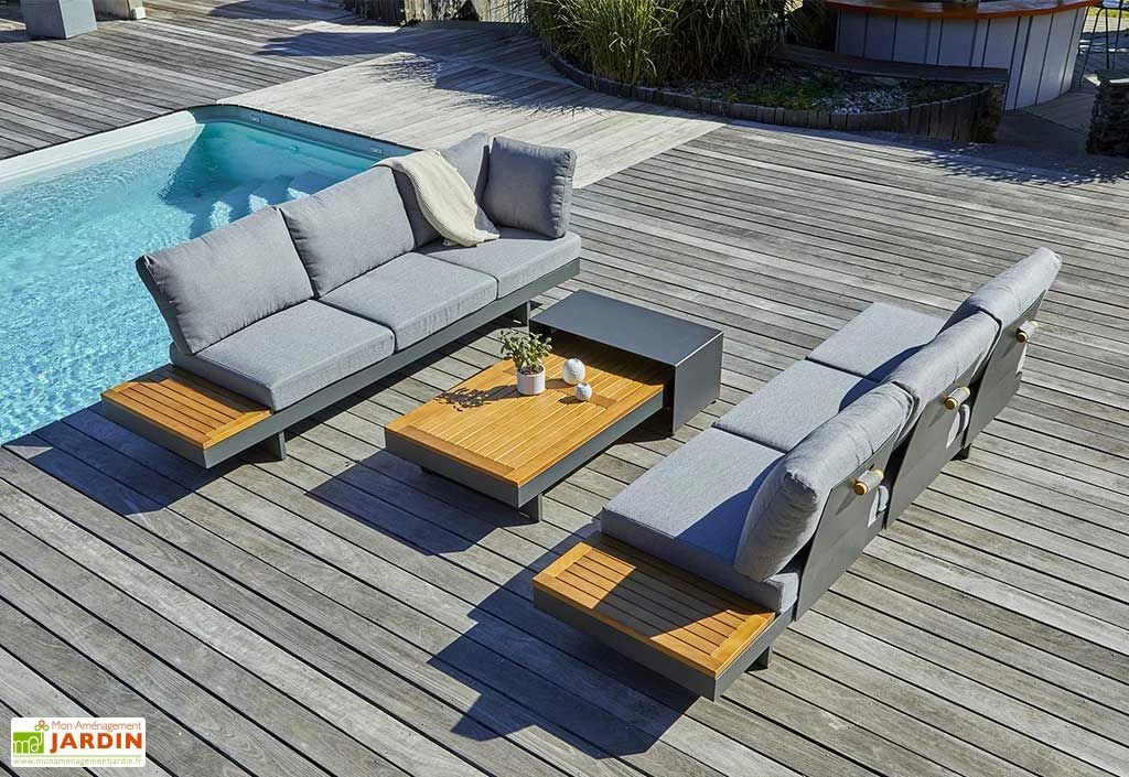 Salon De Jardin 6 Places En Aluminium Et Acacia - Vanuatu 3 Salon De Jardin 6 Places En Aluminium Et Acacia - Vanuatu – Image 3