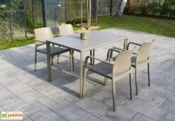 Salon De Jardin : 1 Table Aluminium 120 X 80 Cm + 4 Fauteuils – Dock -Solid || Mikado || Hevea Soldes Boutique salon jardin alu 4 fauteuils taupe