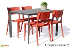 Salon De Jardin : 1 Table Aluminium 120 X 80 Cm + 4 Chaises – Town -Solid || Mikado || Hevea Soldes Boutique salon jardin alu 4 places anthracite rouge