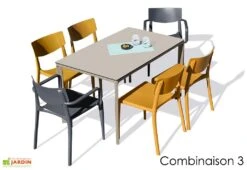 Salon De Jardin : 1 Table 160 X 90 Cm + 4 Chaises + 2 Fauteuils – Town -Solid || Mikado || Hevea Soldes Boutique salon jardin alu 6 places taupe gris jaune