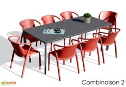 Salon De Jardin : 1 Table Aluminium 200 X 90 Cm Anthracite + 8 Fauteuils – Fado -Solid || Mikado || Hevea Soldes Boutique salon jardin alu 8 places anthracite rouge