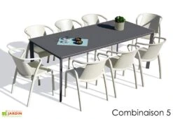 Salon De Jardin : 1 Table Aluminium 200 X 90 Cm Anthracite + 8 Fauteuils – Fado -Solid || Mikado || Hevea Soldes Boutique salon jardin alu 8 places anthracite sable