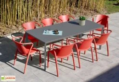 Salon De Jardin : 1 Table Aluminium 200 X 90 Cm Anthracite + 8 Fauteuils – Fado