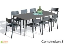 Salon De Jardin : 1 Table 200 X 90 Cm + 6 Chaises + 2 Fauteuils – Town -Solid || Mikado || Hevea Soldes Boutique salon jardin alu 8 places gris anthracite 1 1