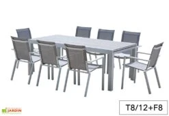 Salon De Jardin Aluminium Tulum Blanc Et Aspect Bois (TB + FT) -Solid || Mikado || Hevea Soldes Boutique salon jardin aluminium blanc effet bois table rallonge fauteuils 2