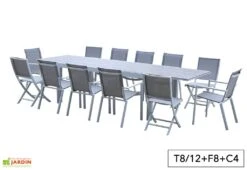 Salon De Jardin Aluminium Tulum Blanc Et Aspect Bois (TB + FT + CH) -Solid || Mikado || Hevea Soldes Boutique salon jardin aluminium blanc effet bois table rallonge fauteuils chaises 2