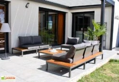 Salon De Jardin 6 Places En Aluminium Et Bois De Teck Nagano -Solid || Mikado || Hevea Soldes Boutique salon jardin aluminium bois teck 6 places canape 1