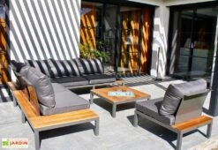 Salon De Jardin 6 Places En Aluminium Et Bois De Teck Nagano -Solid || Mikado || Hevea Soldes Boutique salon jardin aluminium bois teck 6 places canape 2