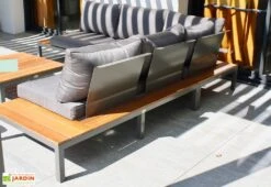 Salon De Jardin 6 Places En Aluminium Et Bois De Teck Nagano -Solid || Mikado || Hevea Soldes Boutique salon jardin aluminium bois teck 6 places canape 4