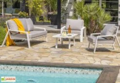 Salon De Jardin En Aluminium Blanc Table Canapé 5 Places - Ibiza 6 Salon De Jardin En Aluminium Blanc Table Canapé 5 Places - Ibiza -Solid || Mikado || Hevea Soldes Boutique salon jardin aluminium table basse canape 5places ibiza