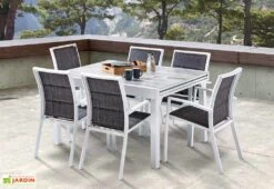 Salon De Jardin Aluminium : Table Extensible 135/270 Cm + Fauteuils 11 Salon De Jardin Aluminium : Table Extensible 135/270 Cm + Fauteuils -Solid || Mikado || Hevea Soldes Boutique salon jardin aluminium wilsa 600320