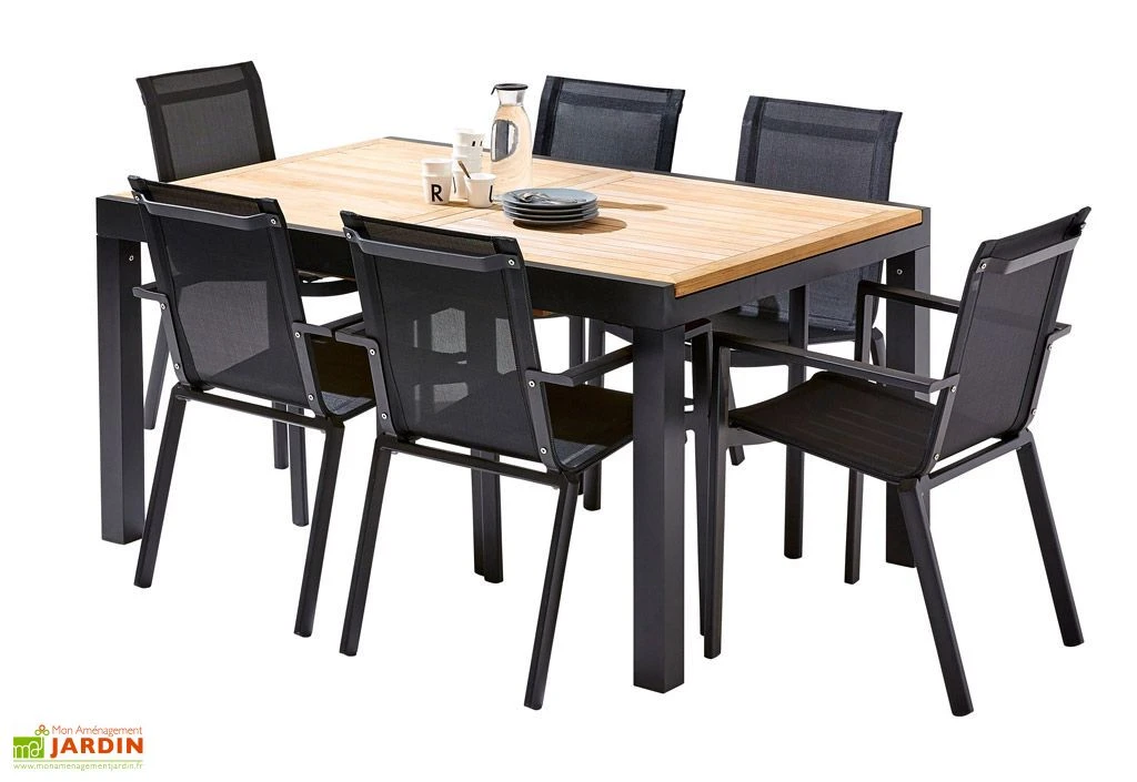 Salon De Jardin Bali Aluminium Et Teck : Table Extensible + 6 Fauteuils 1 Salon De Jardin Bali Aluminium Et Teck : Table Extensible + 6 Fauteuils