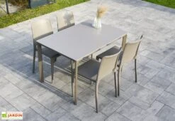 Salon De Jardin : 1 Table Aluminium 120 X 80 Cm + 4 Chaises – Hall -Solid || Mikado || Hevea Soldes Boutique salon jardin meet hall 4 chaises table taupe