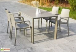 Salon De Jardin : 1 Table Aluminium 120 X 80 Cm + 4 Fauteuils – Hall -Solid || Mikado || Hevea Soldes Boutique salon jardin meet hall 4 fauteuils table taupe
