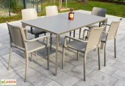 Salon De Jardin : 1 Table Aluminium 160 X 90 Cm + 6 Fauteuils – Hall -Solid || Mikado || Hevea Soldes Boutique salon jardin meet hall 6 fauteuils table taupe