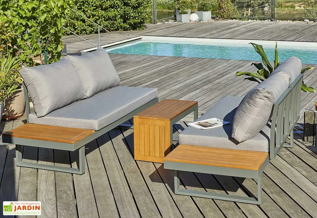 Salon De Jardin Modulable 4 Places En Aluminium Et Acacia - Tokyo 2 Salon De Jardin Modulable 4 Places En Aluminium Et Acacia - Tokyo – Image 2
