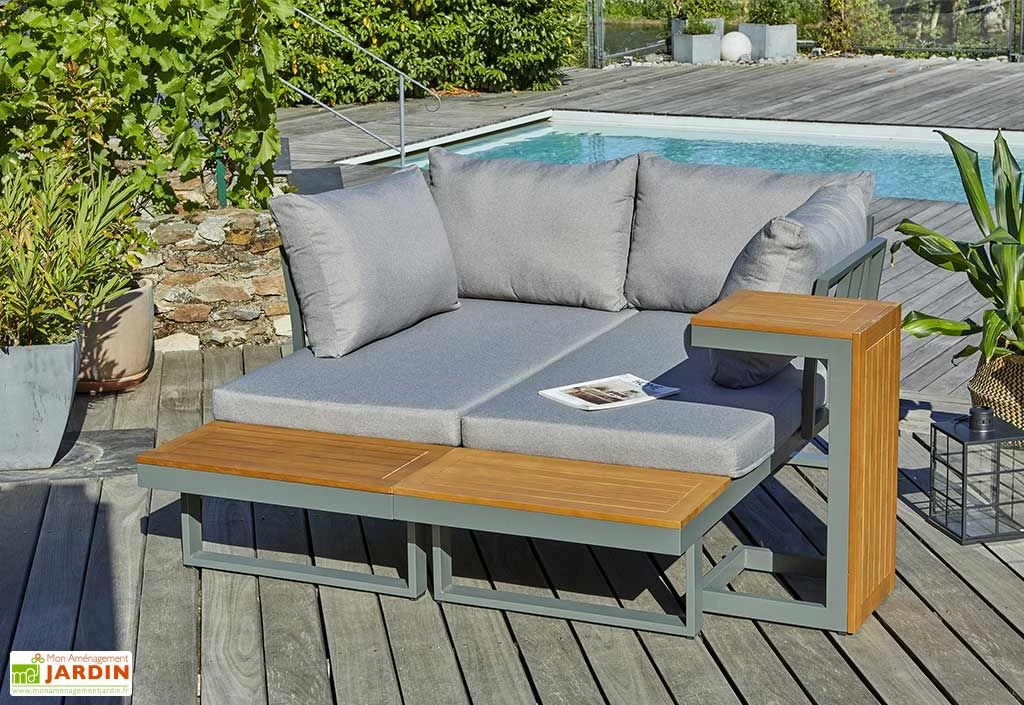 Salon De Jardin Modulable 4 Places En Aluminium Et Acacia - Tokyo 3 Salon De Jardin Modulable 4 Places En Aluminium Et Acacia - Tokyo – Image 3
