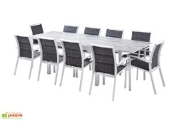 Salon De Jardin Aluminium : Table Extensible 135/270 Cm + Fauteuils 8 Salon De Jardin Aluminium : Table Extensible 135/270 Cm + Fauteuils -Solid || Mikado || Hevea Soldes Boutique salon jardin modulo wilsa aluminium verre decors bois 10fauteuils