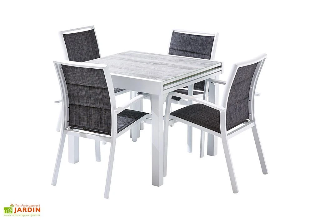 Salon De Jardin Aluminium : Table Extensible 90/180 Cm + 4 Fauteuils 1 Salon De Jardin Aluminium : Table Extensible 90/180 Cm + 4 Fauteuils