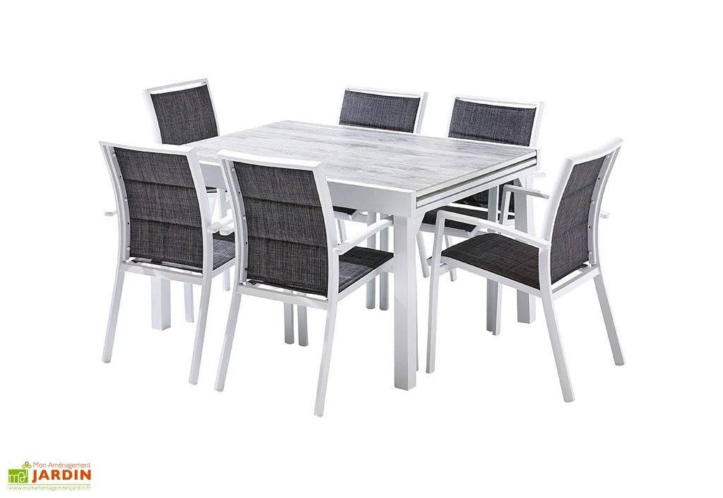 Salon De Jardin Aluminium : Table Extensible 135/270 Cm + Fauteuils 1 Salon De Jardin Aluminium : Table Extensible 135/270 Cm + Fauteuils
