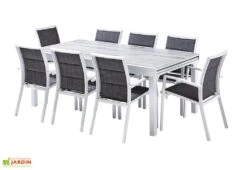 Salon De Jardin Aluminium : Table Extensible 200/320 Cm + Fauteuils 9 Salon De Jardin Aluminium : Table Extensible 200/320 Cm + Fauteuils -Solid || Mikado || Hevea Soldes Boutique salon jardin modulo wilsa aluminium verre decors bois 8fauteuils
