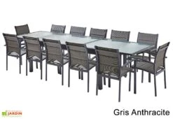 Salon De Jardin Modulo : Table Extensible + 12 Fauteuils -Solid || Mikado || Hevea Soldes Boutique salon jardin modulo wilsa table extensible 12 fauteuils aluminium verre 2
