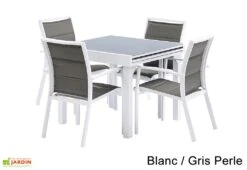 Salon De Jardin Modulo : Table Extensible + 4 Fauteuils 9 Salon De Jardin Modulo : Table Extensible + 4 Fauteuils -Solid || Mikado || Hevea Soldes Boutique salon jardin modulo wilsa table extensible 4fauteuils aluminium verre