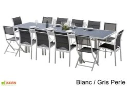 Salon De Jardin Modulo : Table à Rallonge + 8 Fauteuils + 4 Chaises -Solid || Mikado || Hevea Soldes Boutique salon jardin modulo wilsa table extensible 8 fauteuils 4 chaises aluminium verre 2