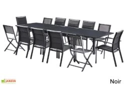 Salon De Jardin Modulo : Table à Rallonge + 8 Fauteuils + 4 Chaises -Solid || Mikado || Hevea Soldes Boutique salon jardin modulo wilsa table extensible 8 fauteuils 4 chaises aluminium verre 3