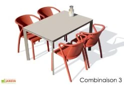Salon De Jardin : 1 Table Aluminium 120 X 80 Cm + 4 Fauteuils – Fado -Solid || Mikado || Hevea Soldes Boutique salon jardin table 120x80 4fauteuils fado 1