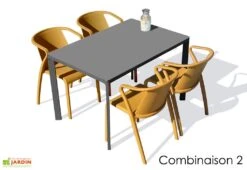Salon De Jardin : 1 Table Aluminium 120 X 80 Cm + 4 Fauteuils – Fado -Solid || Mikado || Hevea Soldes Boutique salon jardin table 120x80 4fauteuils fado 2