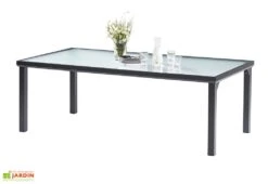 Salon De Jardin BlackSun En Alu Et Verre Trempé : Table + 8 Fauteuils -Solid || Mikado || Hevea Soldes Boutique salon jardin table alu plateau verre trempe fauteuils empilables blacksun 2