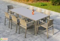 Salon De Jardin : 1 Table Aluminium 200 X 90 Cm + 8 Fauteuils – Dock -Solid || Mikado || Hevea Soldes Boutique salon jardin taupe 8 places aluminium