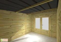 Abri De Jardin En Bois De Pin Traité Avec Auvent – 23,2 M² -Solid || Mikado || Hevea Soldes Boutique vue interieur abri jardin double porte